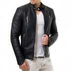 New Mens Black Genuine Soft Lambskin Leather Motorcycle Jacket Coat Zipper Biker