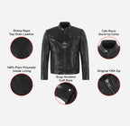 BANNING Men's Leather Racer Jacket in Black