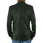 Men's Genuine Lambskin Real Leather Blazer Green Jacket TWO BUTTON Stylish Coat