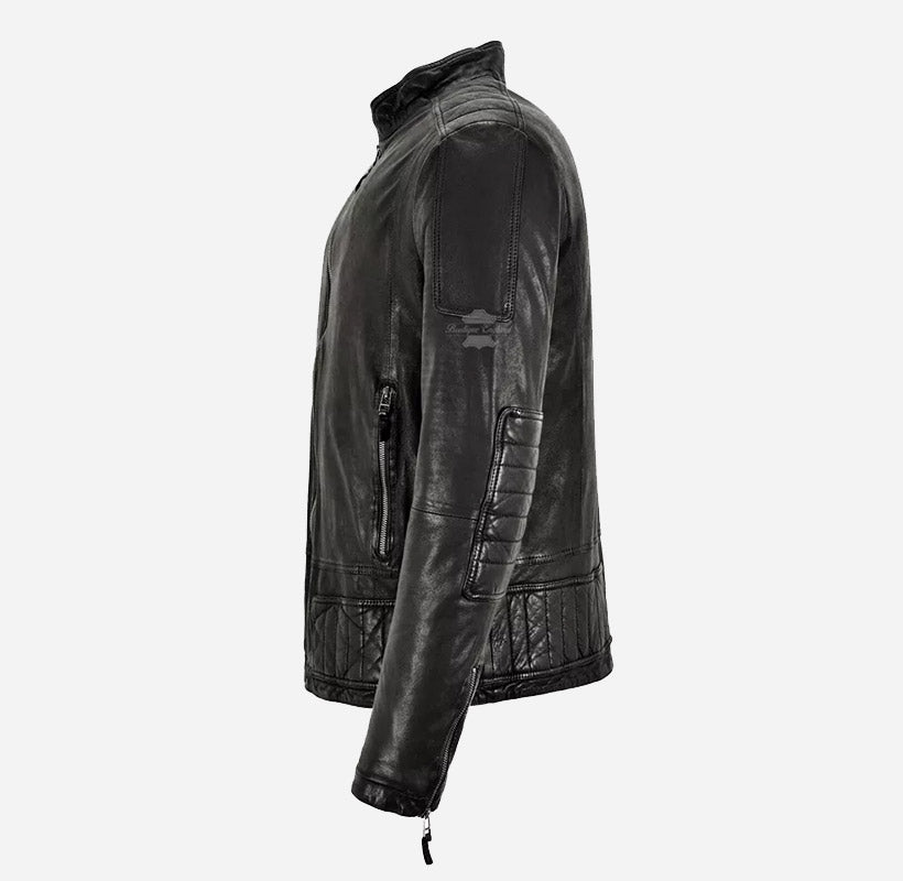 SUTTON Men's Vegetable Tanned Black Vintage Leather Biker Jacket