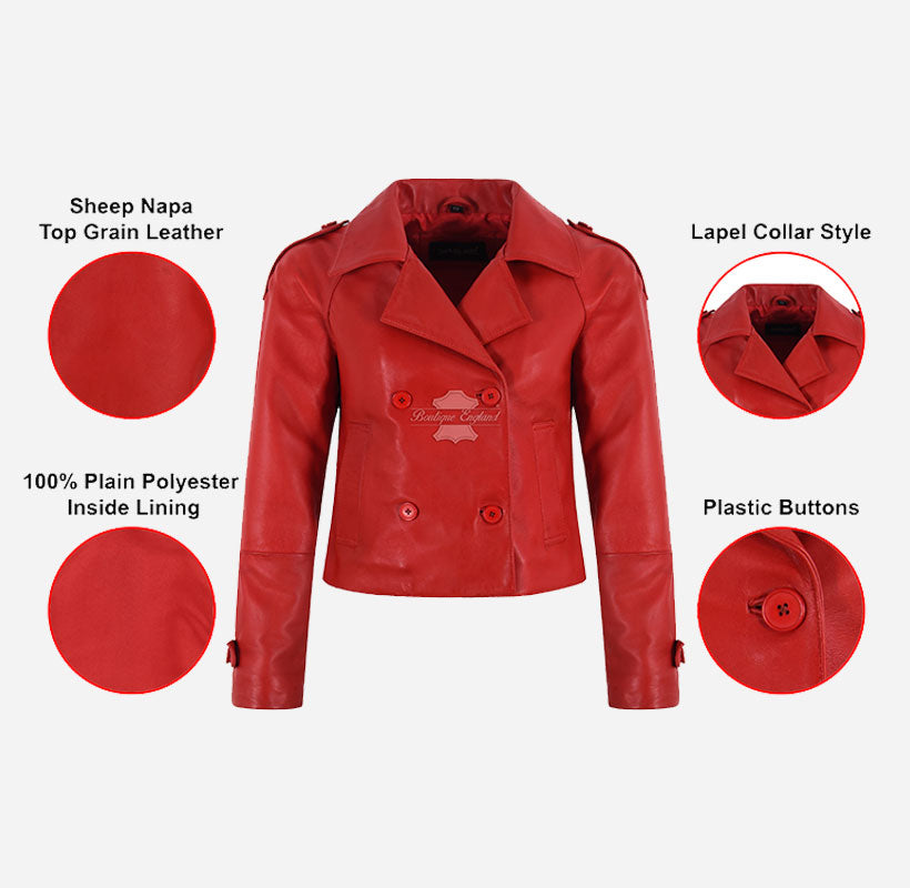 CLARION Women Double Breasted Short Leather Blazer Jacket