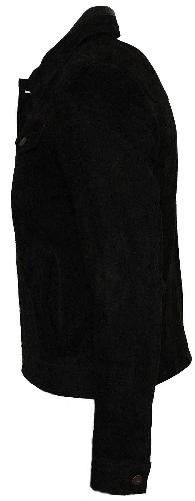 Mens Goat Suede Leather Trucker Jacket-Taraz