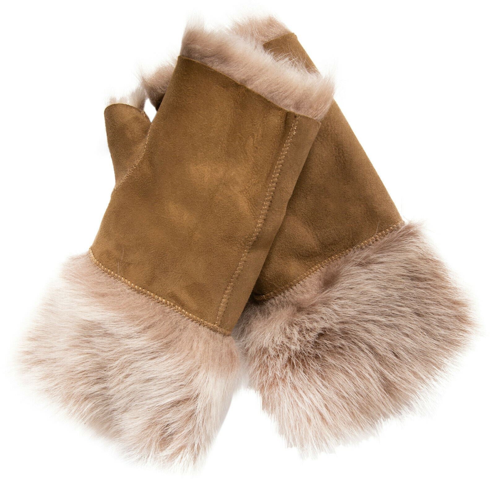 Womens Shearling  Mittens Fingerless Cuffs Toscana Suede Sheepskin Fur