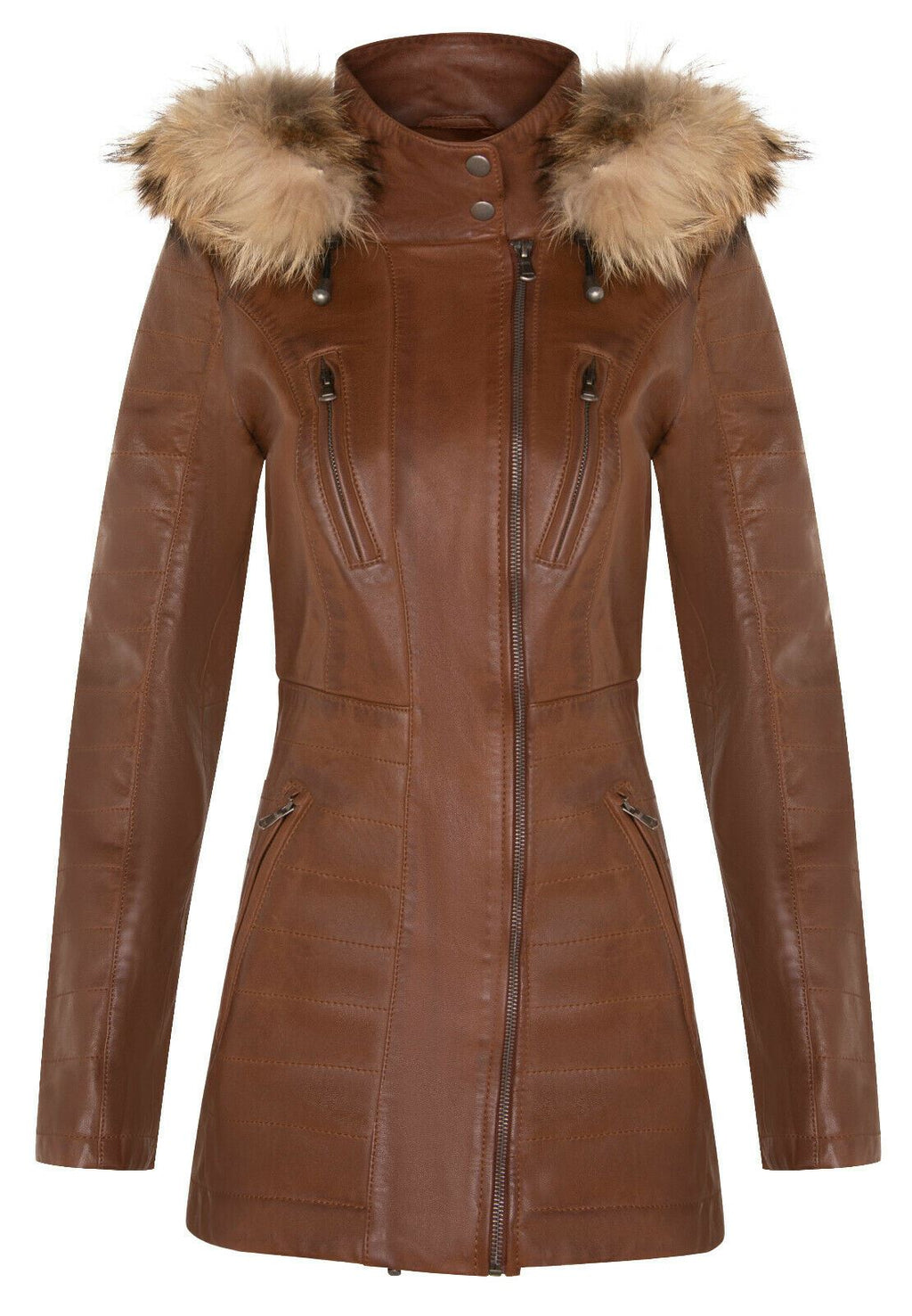 Womens Quilted Leather Parka Jacket-Curitiba