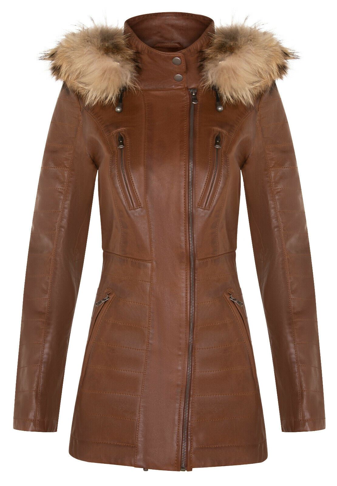 Womens Quilted Leather Parka Jacket-Curitiba