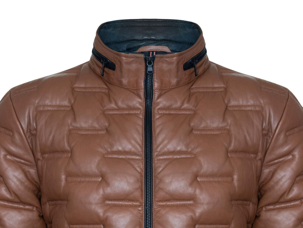 Mens Quilted Puffer Leather Bomber Jacket - Torpoint