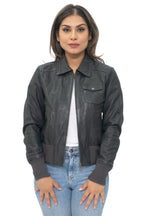 Womens Leather MA-1 Varsity Jacket-Ann Arbor