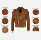 BRANDO Men's Suede Fringe Jacket Vintage Western Biker Jacket