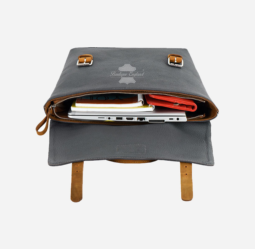 Grey Vintage Leather Backpack  iPad Friendly Shoulder Bag