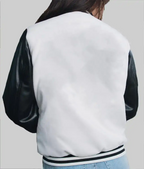 Women’s White and Black Leather Varsity Jacket