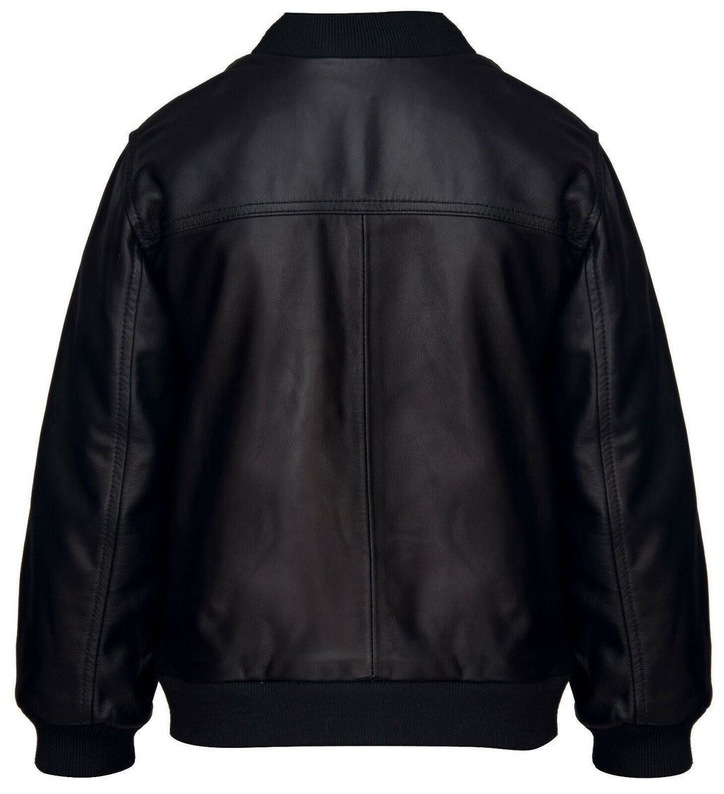 Kids Unisex Varsity Black Baseball Leather Bomber Black Jacket (1-13Years)