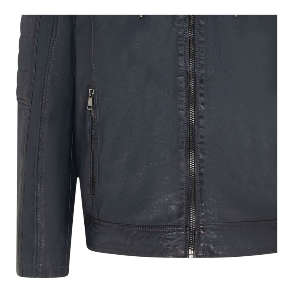 Men's Hooded Biker Lamb Leather Jacket - Burten