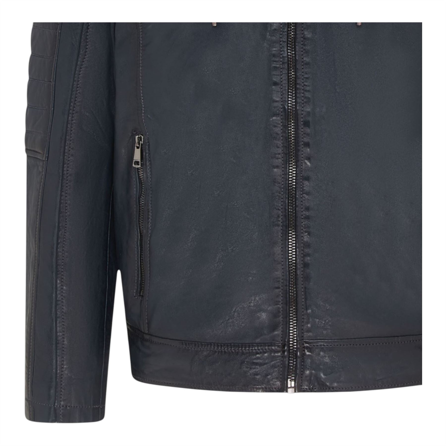 Men's Hooded Biker Lamb Leather Jacket - Burten