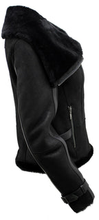 Womens Merino Sheepskin Aviator Leather Jacket-Asmara