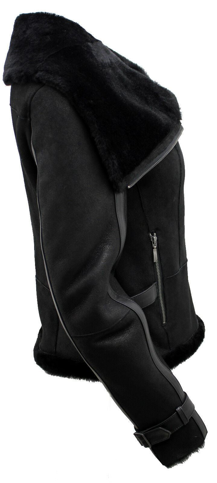 Womens Merino Sheepskin Aviator Leather Jacket-Asmara