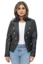 Womens Leather Military Blazer Jacket-Aalborg