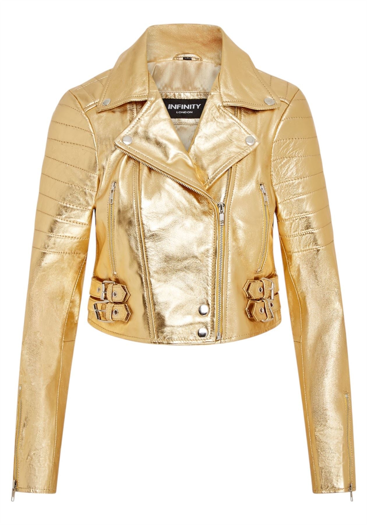 Womens Cropped Brando Leather Biker Jacket-Damascus