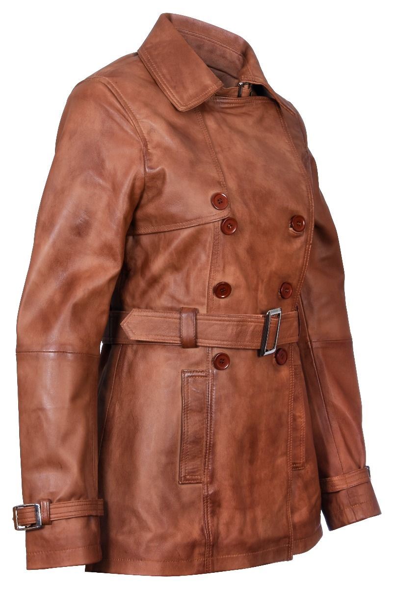 Womens Mid Length Leather Trench Coat -Oakham