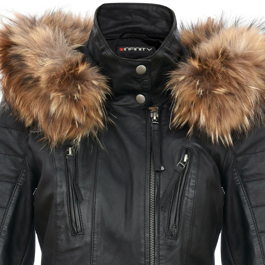 Womens Quilted Leather Parka Jacket-Curitiba