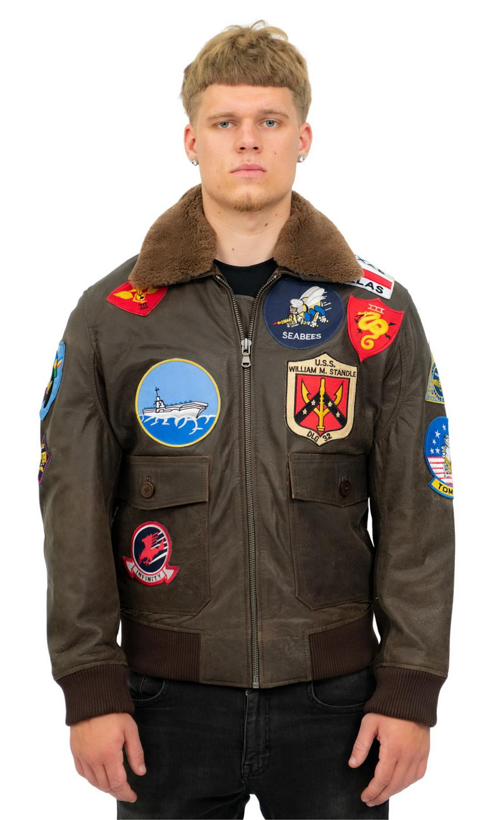 Mens Top Gun A2 Leather Bomber Jacket-San Diego