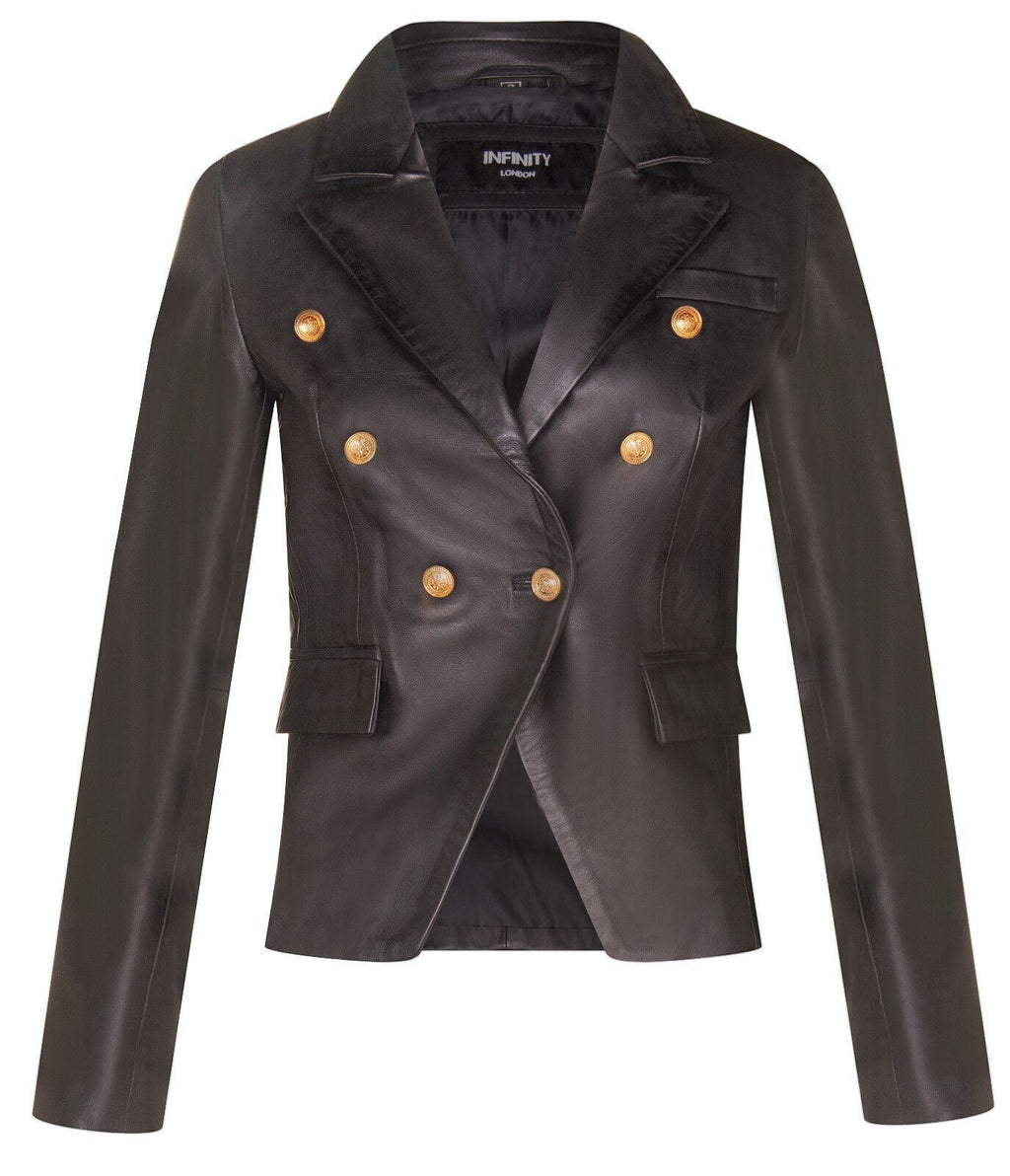 Womens Leather Military Blazer Jacket-Aalborg