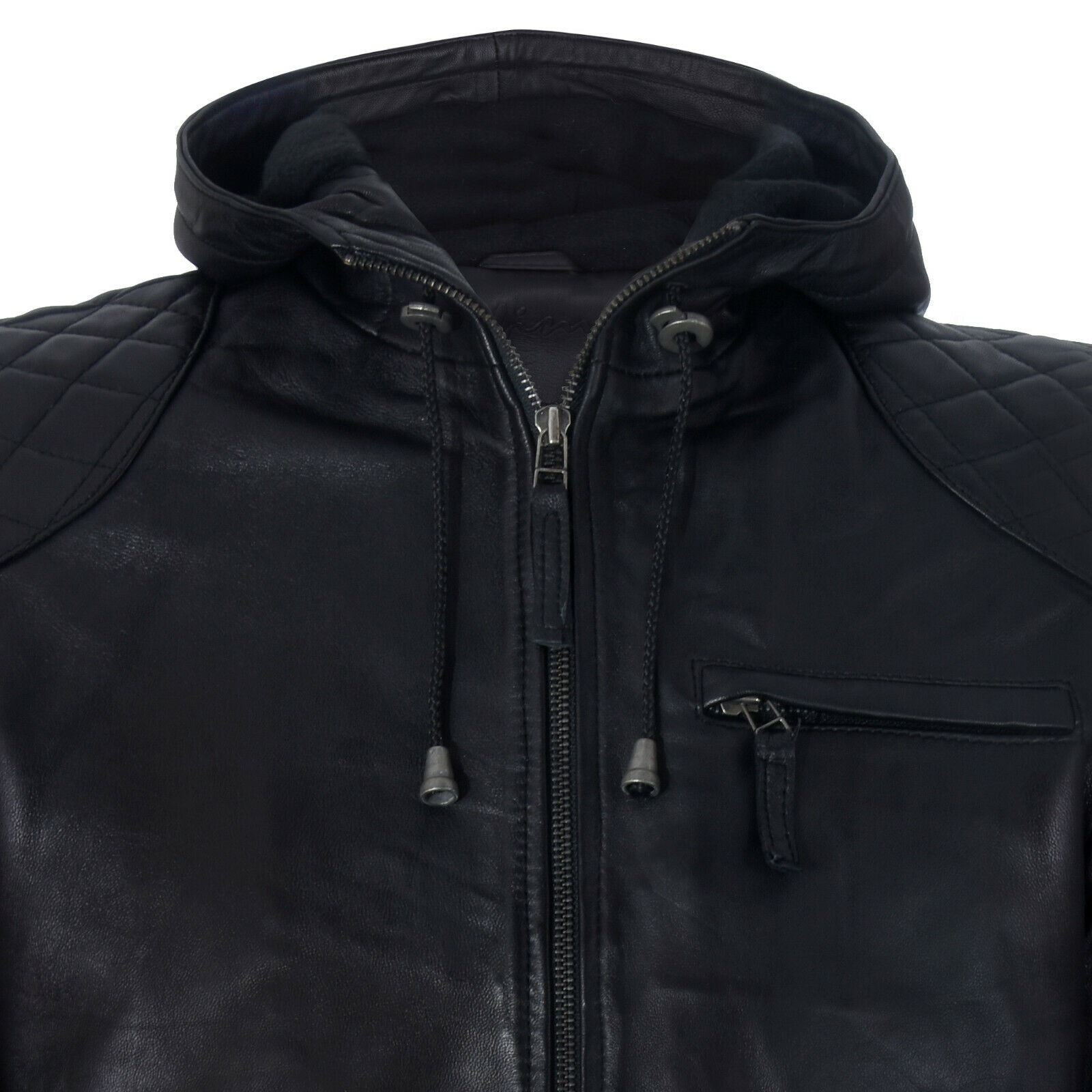 Mens Retro Hooded Leather Bomber Jacket-Zaria
