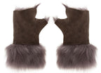 Womens Shearling  Mittens Fingerless Cuffs Toscana Suede Sheepskin Fur