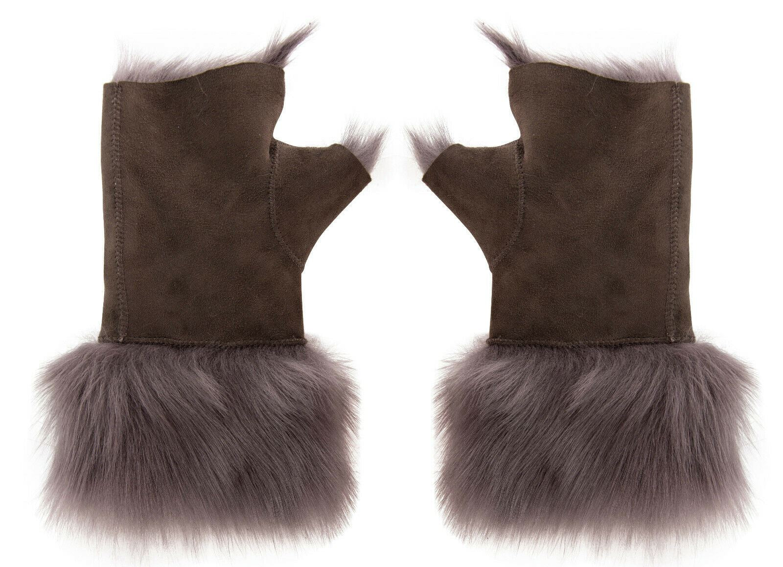 Womens Shearling  Mittens Fingerless Cuffs Toscana Suede Sheepskin Fur