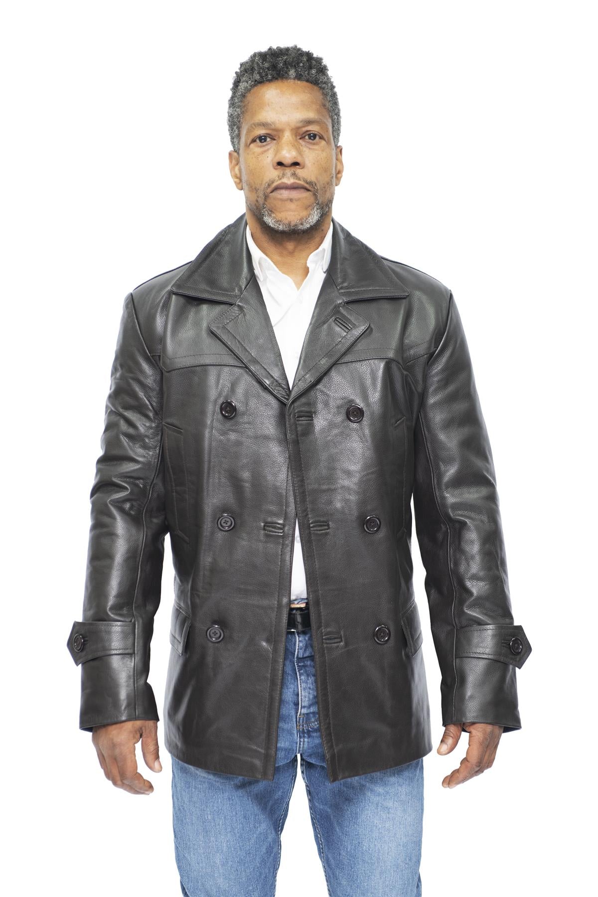 Mens Cowhide Leather Peacoat-Krakaw