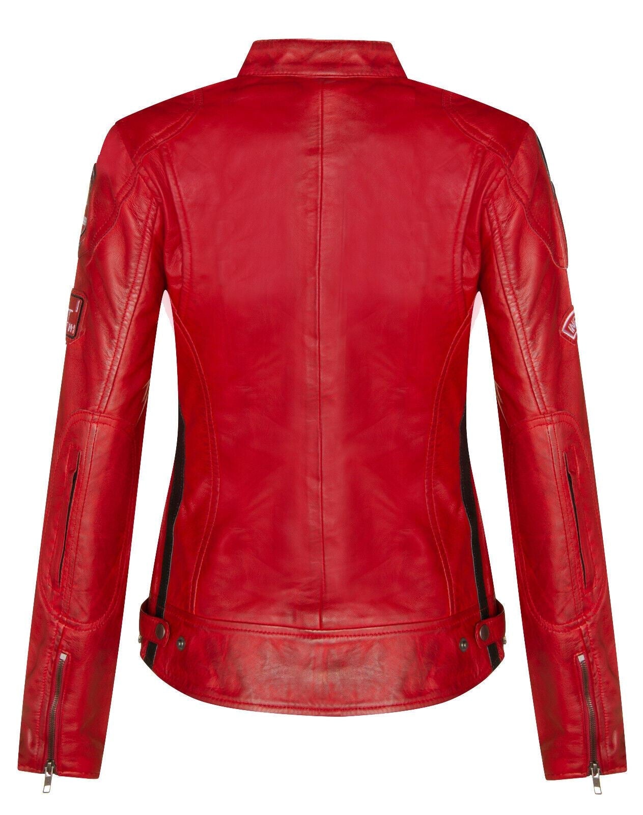 Womens Leather Biker Racing Badges Jacket-Agadir