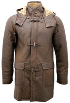 Mens Sheepskin Leather Hooded Duffle Coat-Hanko