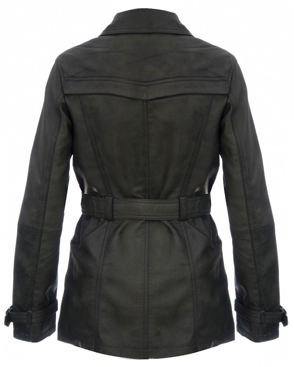 Womens Mid Length Leather Trench Coat -Oakham