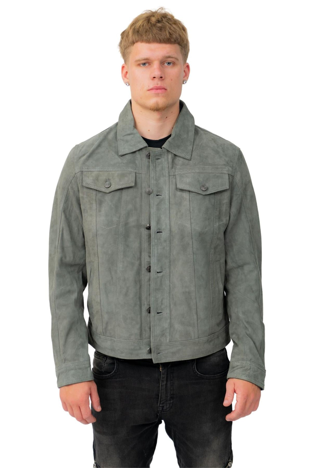 Mens Goat Suede Leather Jeans Jacket-Adelaide