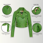 Womens Cropped Brando Leather Biker Jacket-Damascus