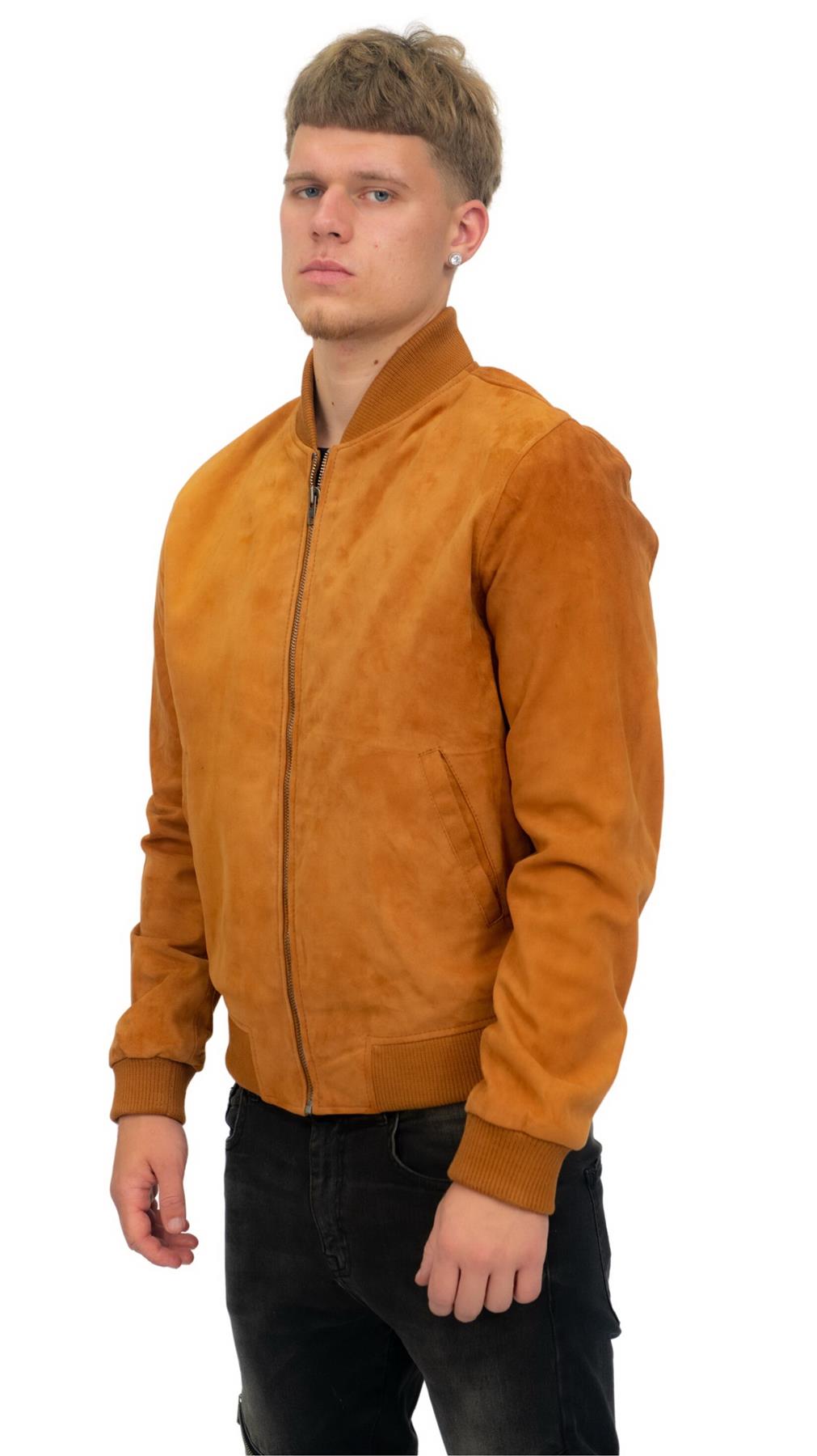 Mens Retro Goat Suede Varsity Leather Bomber Jacket-Athens
