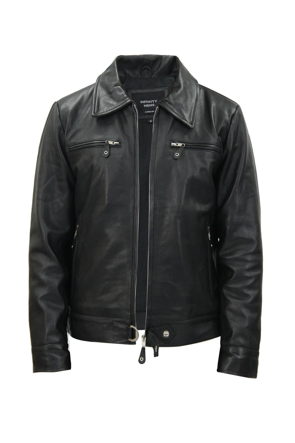 Mens Black Cowhide Leather Harrington Jacket-Geneva
