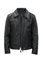 Mens Black Cowhide Leather Harrington Jacket-Geneva