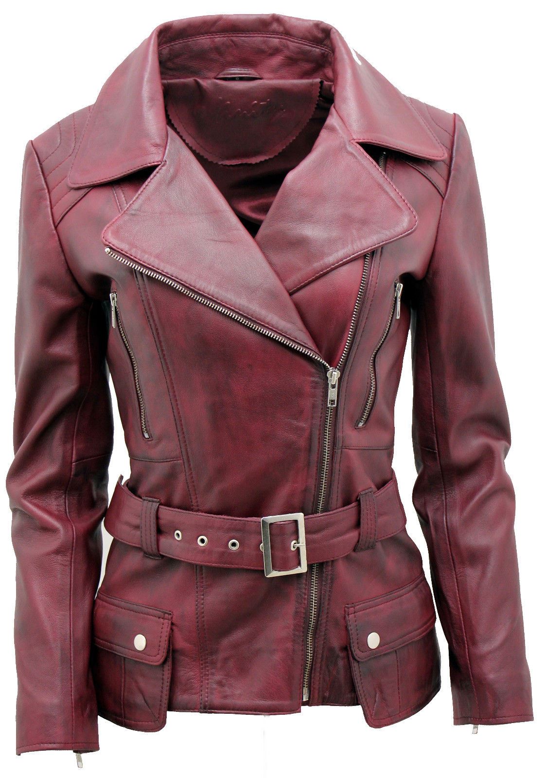 Womens Long Leather Biker Jacket-Quito