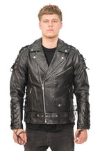 Mens Embossed Brando Leather Biker Jacket-Chicago