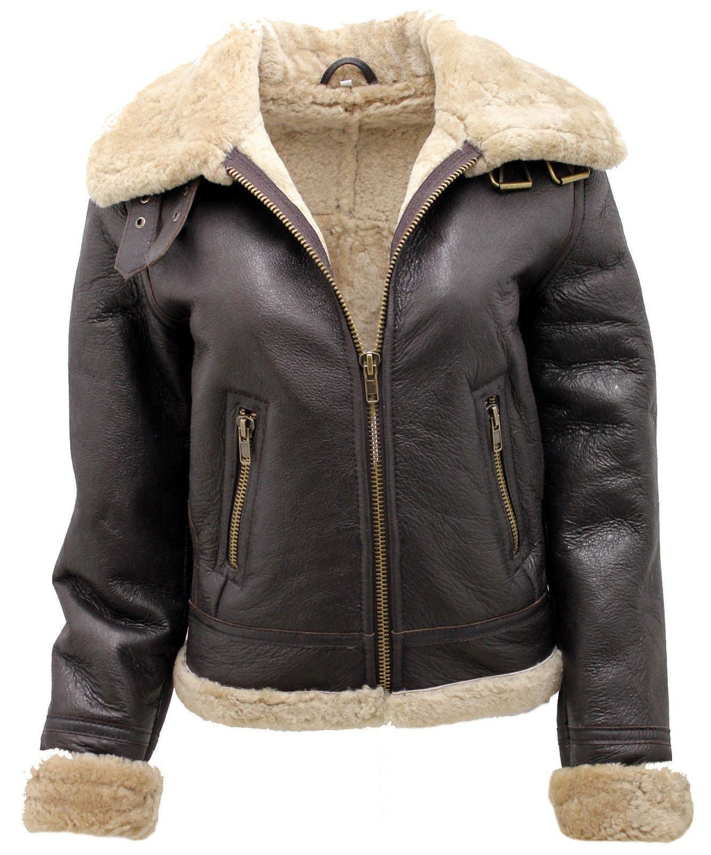Womens Brown B3 Sheepskin Leather Flying Jacket-Kayseri