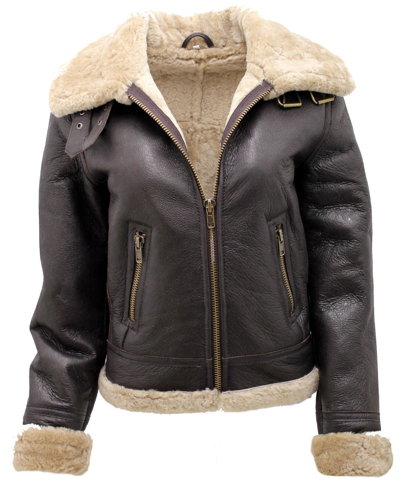 Womens Brown B3 Sheepskin Leather Flying Jacket-Kayseri