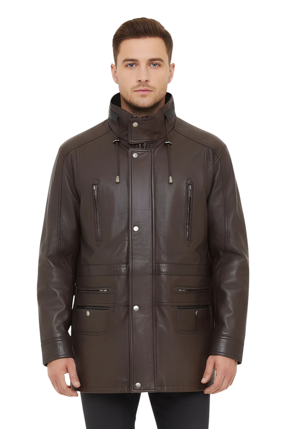 Mens Soft Italian Leather Parka Coat-Winnipeg