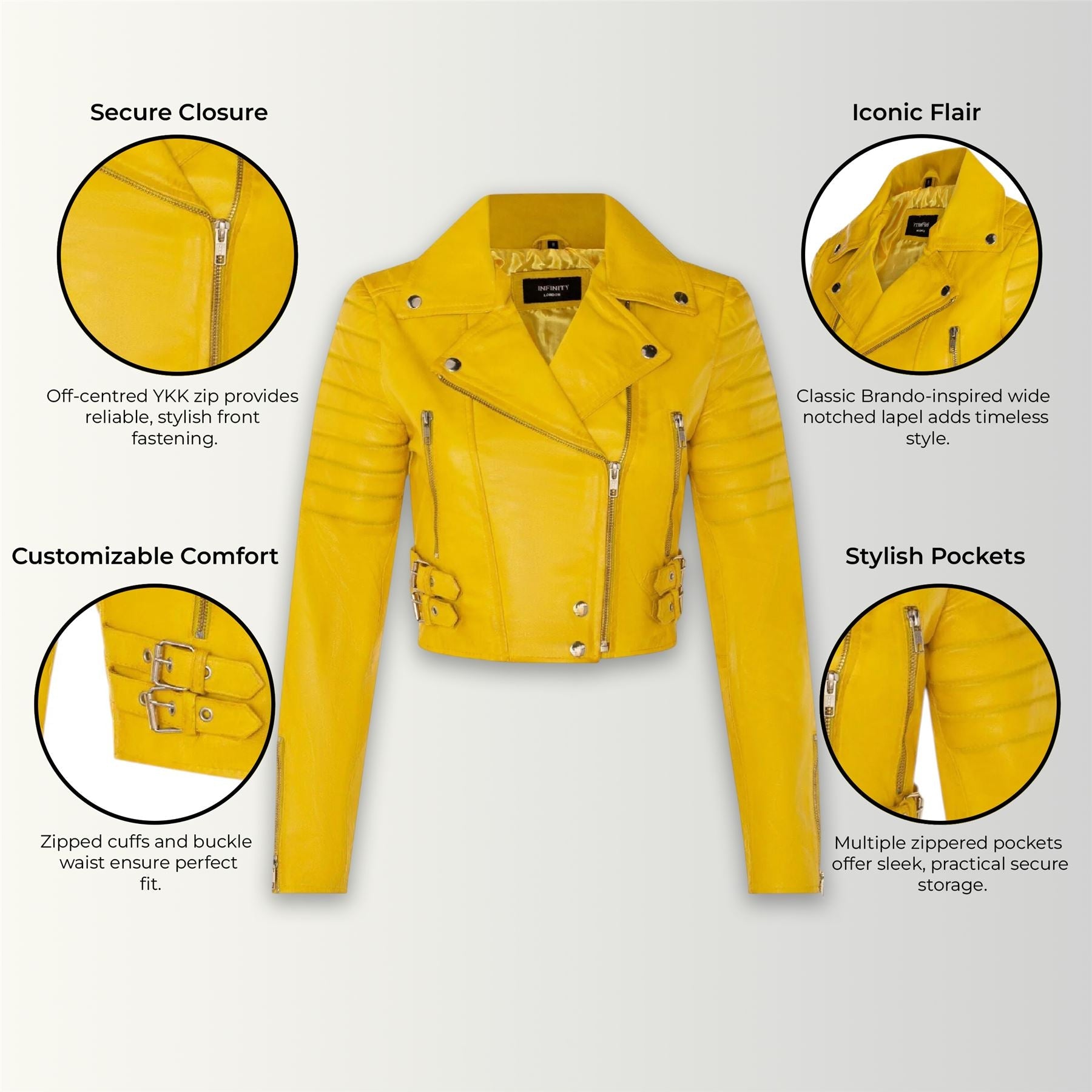 Womens Cropped Brando Leather Biker Jacket-Damascus