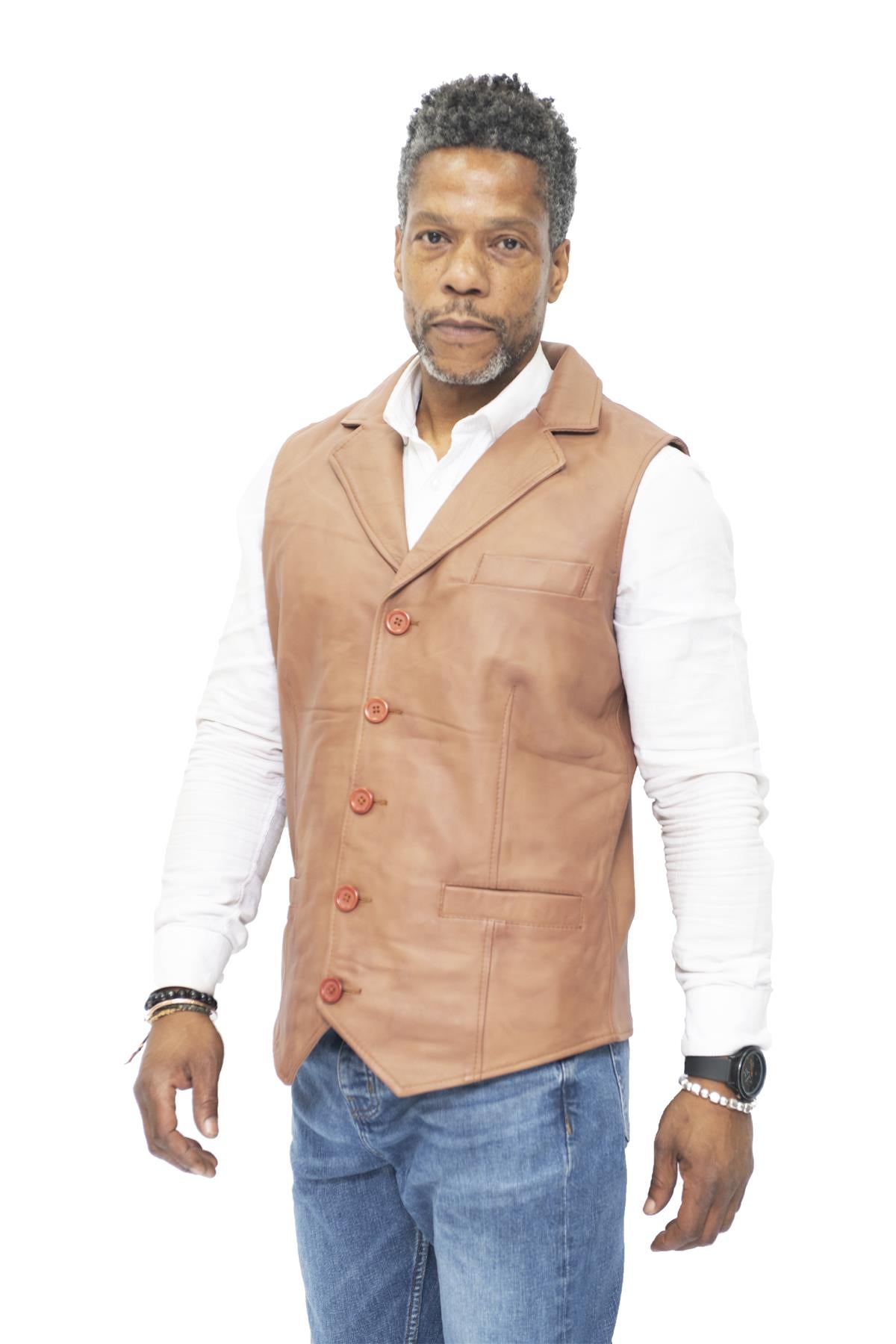 Mens Smart Classic Leather Waistcoat-Bristol