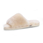 Women's Sheepskin Slippers Beige Warm Winter Fur Sliders - Nordic