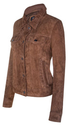 Womens Goat Suede Trucker Jeans Jacket-Astoria