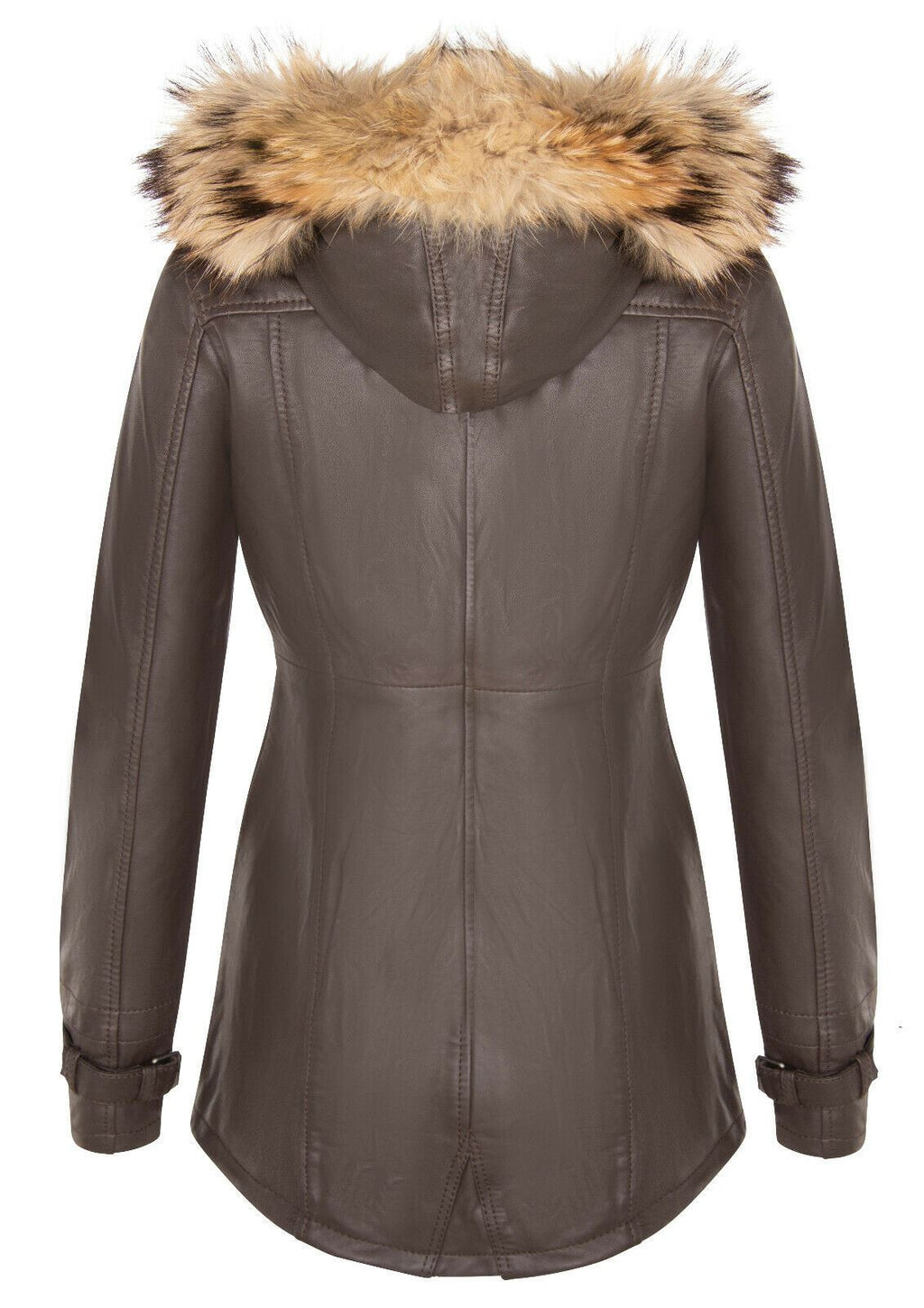 Womens Leather Hooded Parka Jacket-Putian