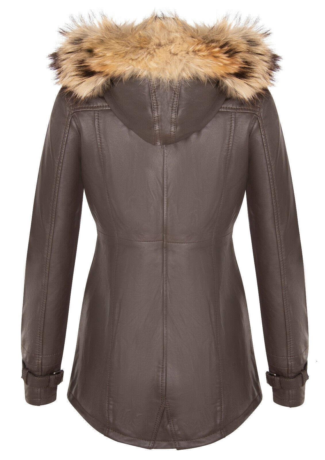 Womens Leather Hooded Parka Jacket-Putian