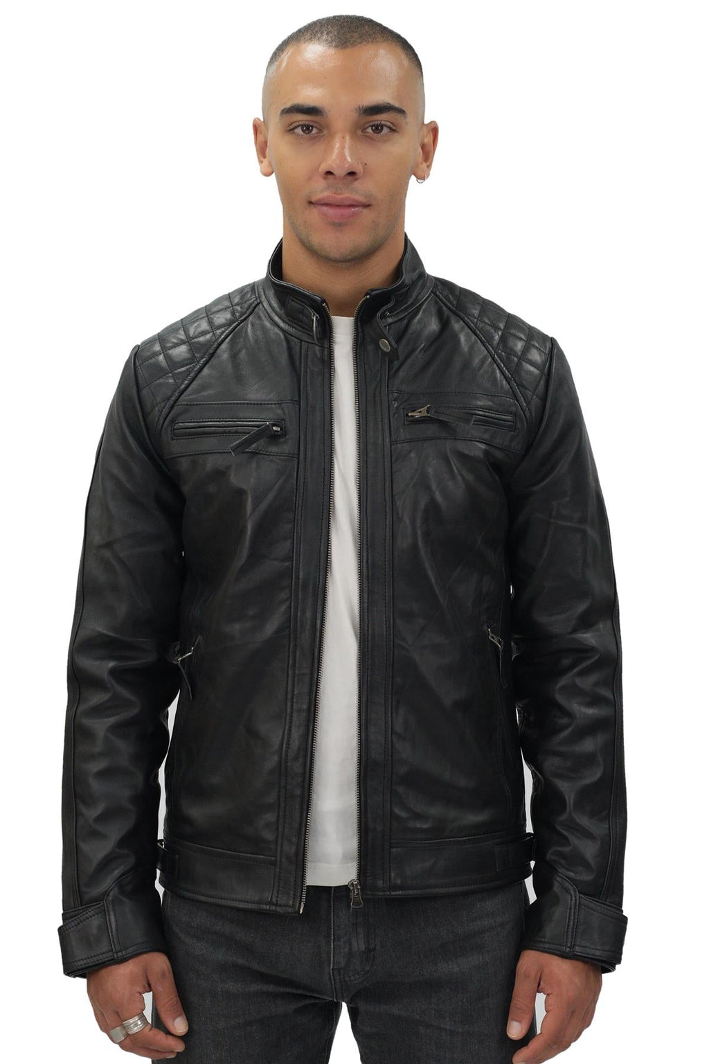 Men's Vintage Leather Quilted Biker Jacket-Monaco