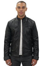 Men's Vintage Leather Quilted Biker Jacket-Monaco